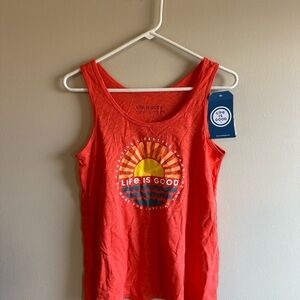 Life Is Good Coral Tank with Sunburst Design